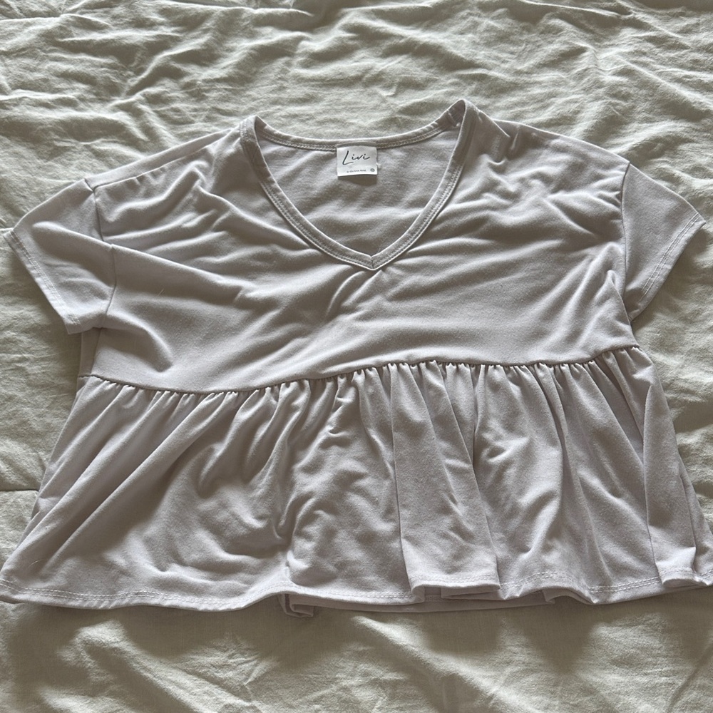 Luxe Women's Elegant Cream Peplum Short Sleeve Top
